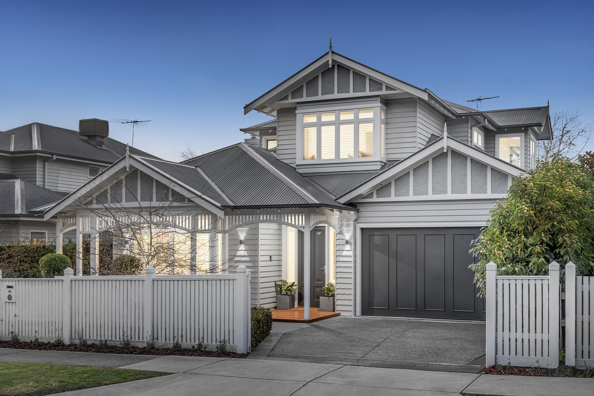 Front of a new weatherboard house