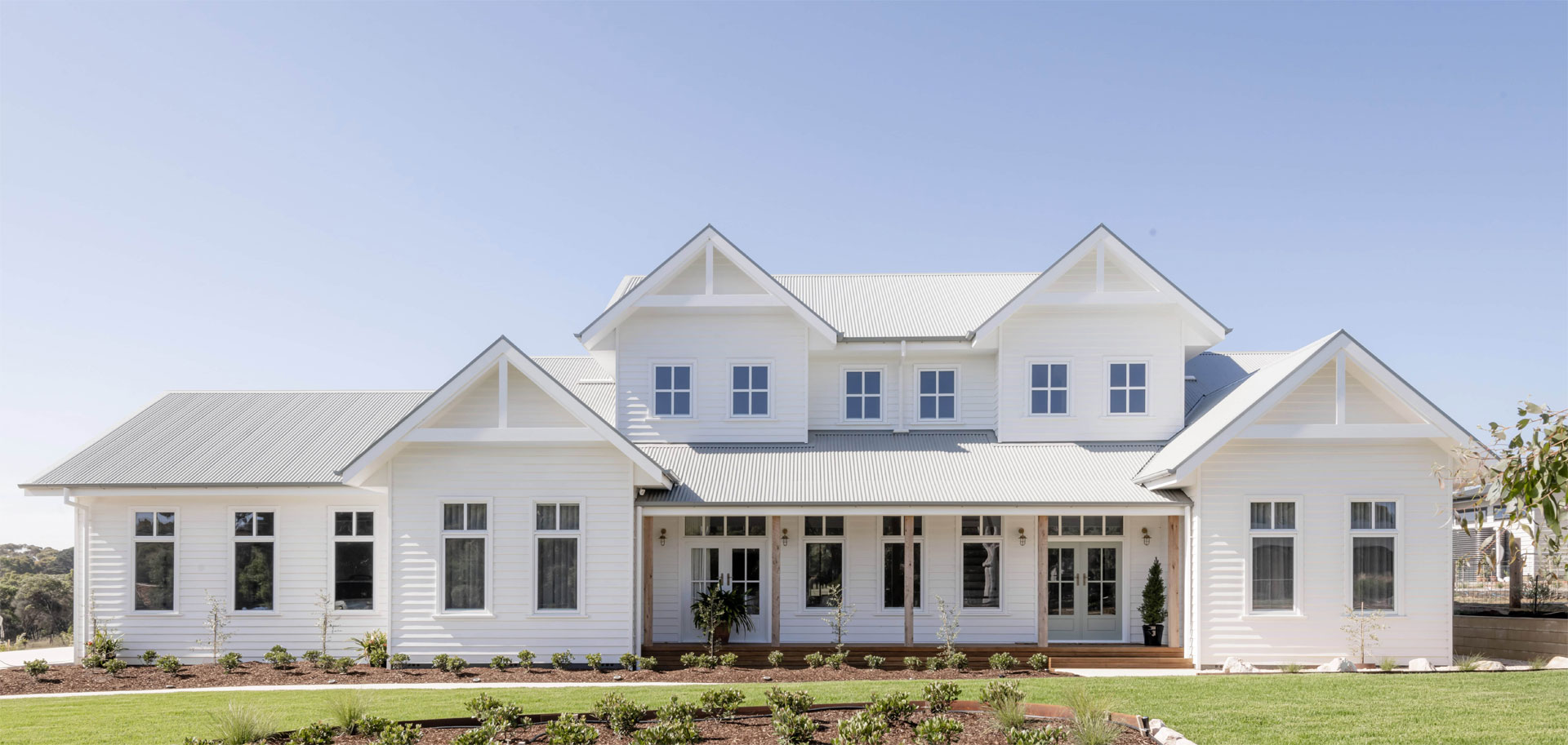 Front of a new weatherboard house